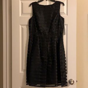 Black Satin Striped Fit and Flare Dress